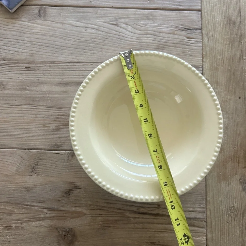 Lot Of 8 Pottery Barn Emma Beaded Stoneware Bowl Scalloped Rim Yellow 9 3/4
